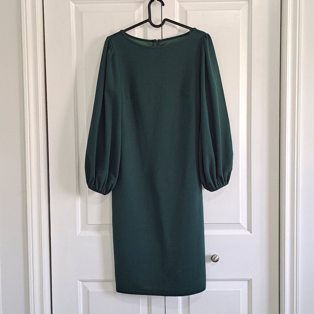 Emerald Green Women's Dress with puff sleeves